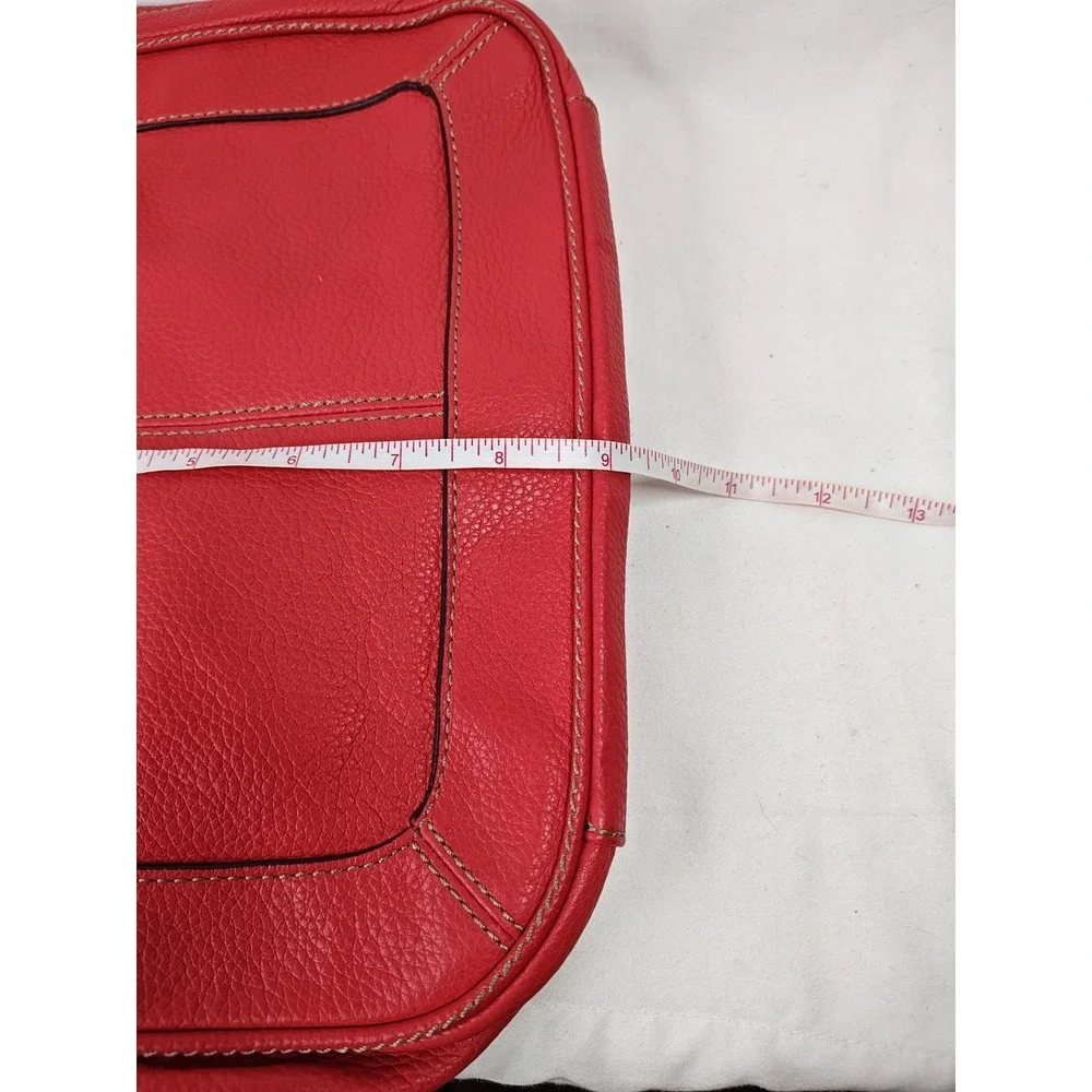 Tignanello Red Pebbled Leather Organizer Crossbody Shoulder Bag Silver Hardware